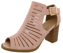 Top Moda Women's Side Cutout Stacked Chunky Heel Peep Toe Bootie