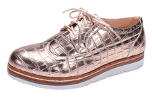 Nature Breeze Women's Wingtip Lace-Up Croc Embossed Flatform Oxford Shoe