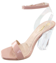 Elegant Footwear Women's Open Square Toe Ankle Strappy Lucite Clear Block Heel