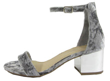 City Classified Women's Strappy Crushed Velvet Metallic Block Heeled Sandal