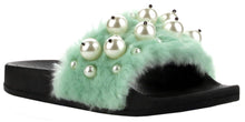 Cape Robbin Moira-12 Women Flip Flop Faux Fur Pearl Slide Slip On Flat Sandal Shoe Slipper Black
