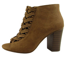 Delicious Women's Open Toe Woven Braided Chunky Stacked Heel Ankle Bootie