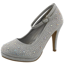Top Moda Women's Embellished Rhinestone Ankle Strap Round Toe Pump
