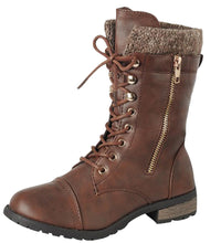 Cambridge Select Women's Round Toe Military Lace Up Knit Sweater Combat Boots
