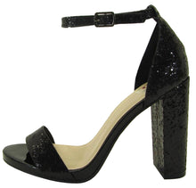 Delicious Women's Glitter Open Toe Ankle Strap Block Heel Sandal