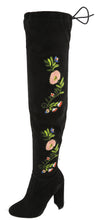 Top Moda Women's Embroidered Chunky Stacked Block Heel Over the Knee Boot