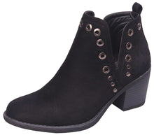 Betani Women's Side Cut Out Metallic Studded Chunky Stacked Heel Ankle Bootie