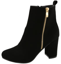 Top Moda Women's Exposed Zipper Block Heel Round Toe Ankle Bootie