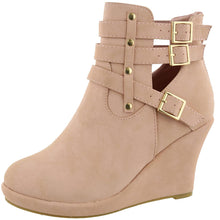 Top Moda Women's Buckle Accent Wedge Heel Bootie
