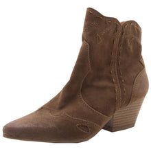 Qupid Women's Embroidered Stacked Chunky Heel Pointed Toe Bootie