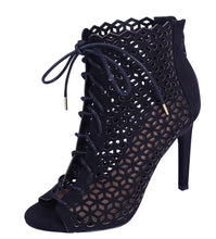 Glaze Women's Geometric Laser Cut Out Peep Toe Stiletto Heel Ankle Bootie