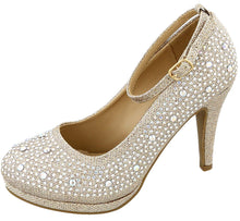 Top Moda Women's Embellished Rhinestone Ankle Strap Round Toe Pump