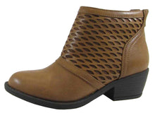 Soda Women's Geometric Laser Cutout Low Chunky Stacked Heel Ankle Bootie
