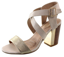 DBDK Women's Snake Croc Embossed Metallic Color Block Stacked Chunky Block Heel