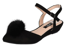 DBDK Women's d'Orsay Pointy Toe Ankle Strappy Buckle Pom Pom Ballet Wedge