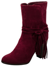 Breckelle's Women's Wrap Around Tassel Western Chunky Stacked Heel Ankle Bootie