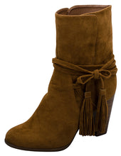 Breckelle's Women's Wrap Around Tassel Western Chunky Stacked Heel Ankle Bootie
