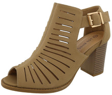 Top Moda Women's Side Cutout Stacked Chunky Heel Peep Toe Bootie