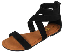Jynx Women's Ankle Strappy Cross Over Back Zip Flat Sandal