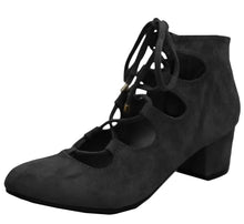Breckelle's Women's Ghillie Self-Tie Cutout Block Heel Pump