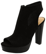 Top Moda Women's Perforated Open Toe Chunky Stacked Block Heel Ankle Bootie
