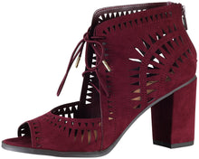 Delicious Women's Yorker Faux Suede Cutout Lace Up Open Toe Stacked Heel