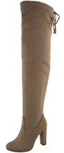 Top Moda Women's Over The Knee Thigh High Adjustable Lace Back Stacked Chunky Heel Boot