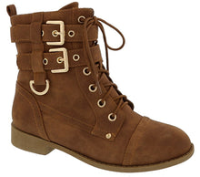 Top Moda Women's Rachel-6 Fashion Combat Lace Up Buckle Boots