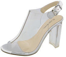 Top Moda Women's Fenton-1 Lucite Clear Strappy Block Chunky High Heel Open Peep Toe Sandal