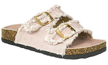 Refresh Footwear Women's Frayed Denim Double Buckle Slip On Slide Sandal