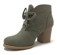 Delicious by Soda Women's Ripley Sueded Lace Up Chunky Stacked Heel Ankle Bootie