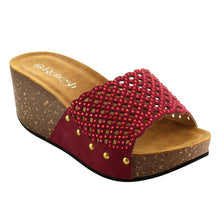 Refresh IE86 Women's Rhinestone Studded Slip On Platform Wedge Sandal