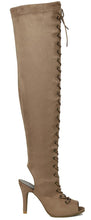 Forever Link Women's Lace Up Thigh High Peep Toe Boot