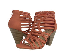LEXIS! Women's Braided Strappy Cage Stacked Mid Heel Ankle Bootie