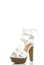 Breckelles Womens Peep Toe Leg Wrap Lace Up Thick High Heel Pump Sandal Shoes