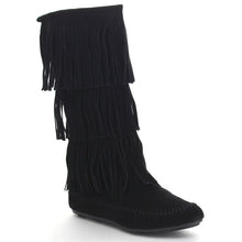 NATURE BREEZE CHEROKEE-03 Women's Comfort Moccasin Fringe Slip On Flat Boots
