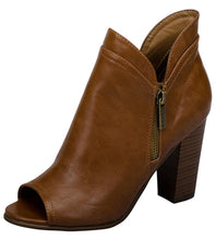 Breckelle's Women's Spit Top Stacked Chunky Heel Peep Toe Bootie