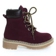 Children Fashion Work Bootie Lace Up Lug Threaded Sole, Kid Girl Boy
