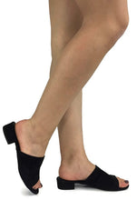 City Classified Womens Stylish Open Toe Chunky Low Heel Faux Suede Leather Slips On Slide Sandals Shoes Mules