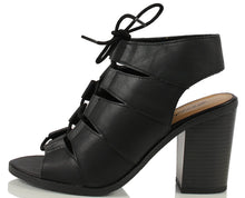 Soda Women's Quince Faux Leather Peep Toe Lace Up Gladiator Slingback Open Back Ankle Boot