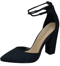 Breckelle's Women's Self-Tie Ankle Wrap Pointed Toe Platform Pump Heel