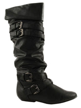 Forever Link Women's Slouchy Buckle Strap Knee High Flat Boot