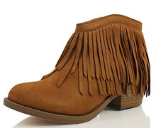 Soda Women's Jervis Faux Suede Double Fringe Moccasin Ankle Boots, British Tan, 5.5 M US