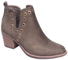 Betani Women's Side Cut Out Metallic Studded Chunky Stacked Heel Ankle Bootie