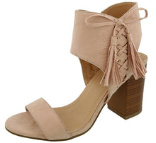 Top Moda Women's Lace Up Side Tassel Fringe Stacked Chunky Heel Sandal