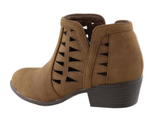 Top Moda Women's Western Geometric Cut Out Chunky Stacked Low Heel Ankle Bootie