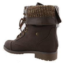Top Moda Women's Lace-Up Cuff Fold-Over Snap Moto Combat Mid-Calf Boot