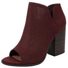 Soda Women's Open Toe Perforated Stacked Block Heel Ankle Bootie