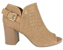 Delicious Women's Laser Cut Perforated Stacked Chunky Block Heel Bootie