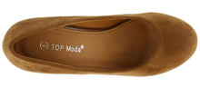 Top Moda Shoes Women's Odell-88 Round Toe Slip On Faux Suede Nubuck Mid Heel Wedge Pumps